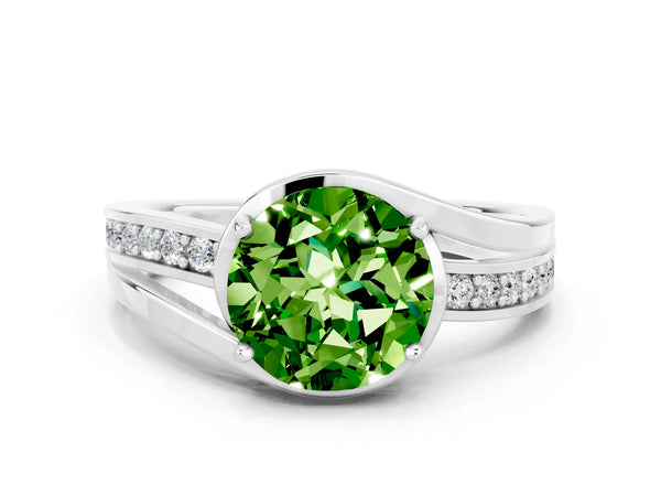 White gold Round Cut Peridot Solitaire Ring with Split Shank and Prong Setting