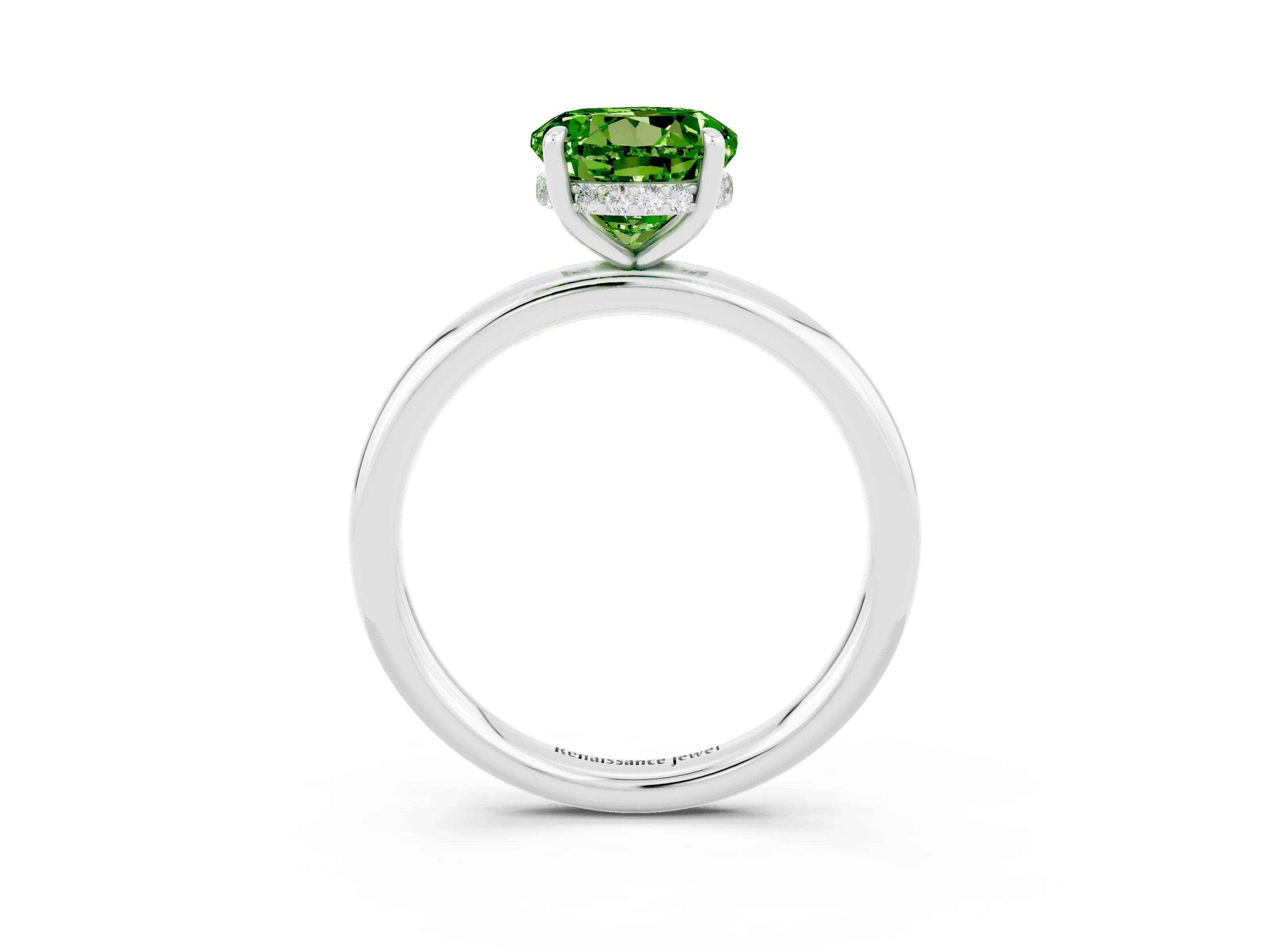 White gold Round Cut Peridot Solitaire Ring with Thin Band and Four-Prong Setting_15
