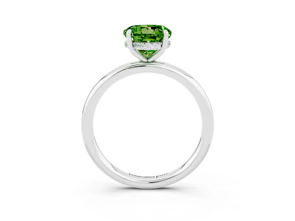 White gold Round Cut Peridot Solitaire Ring with Thin Band and Four-Prong Setting
