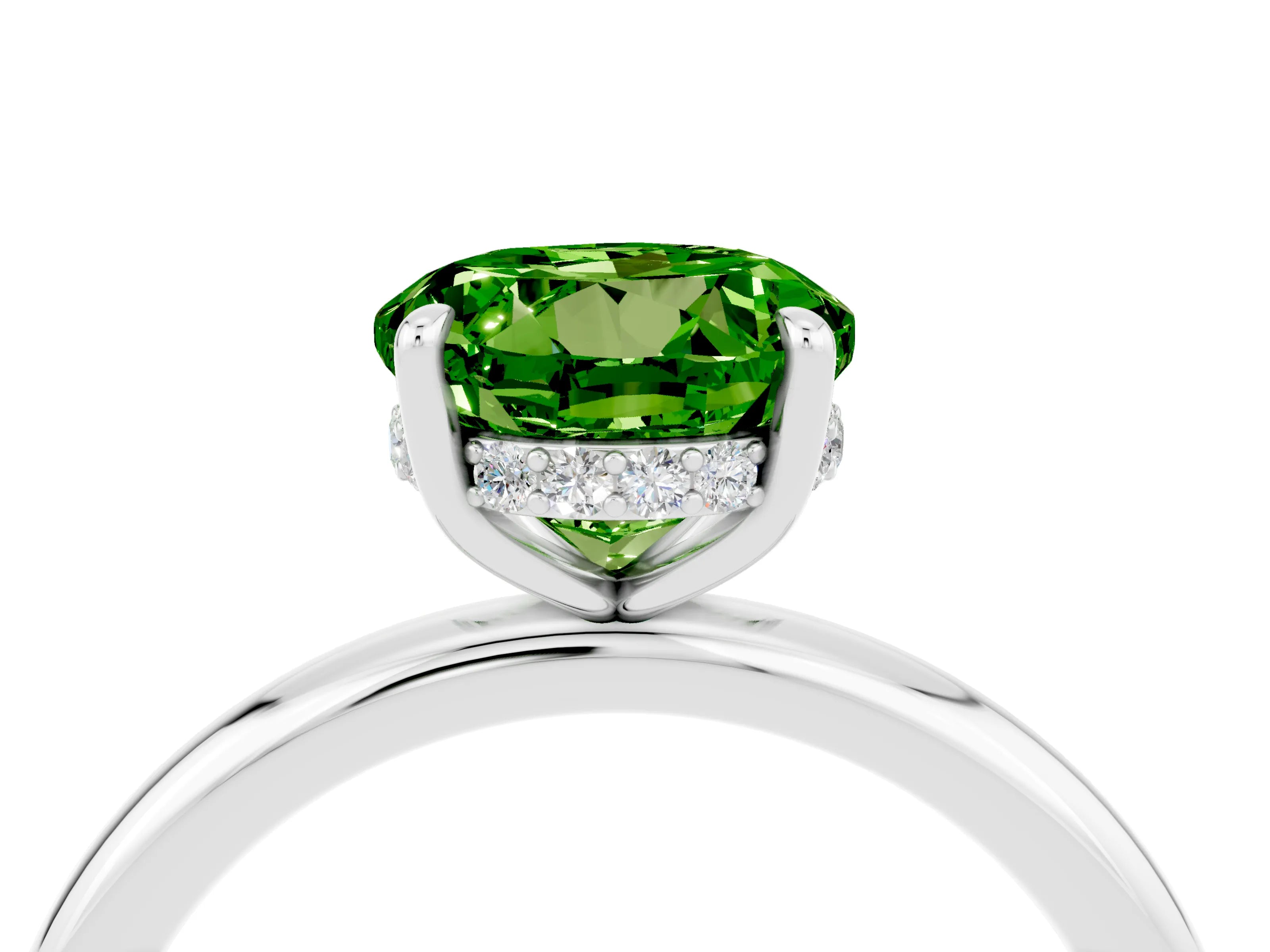 White gold Round Cut Peridot Solitaire Ring with Thin Band and Four-Prong Setting_16