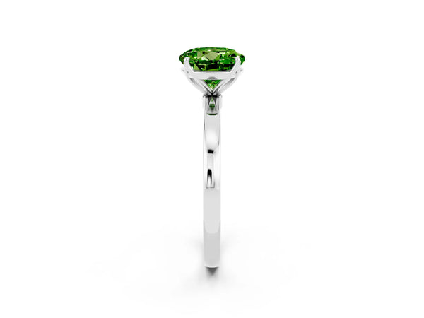 Platinum Round Cut Peridot Solitaire Ring with Thin Band and Prong Setting