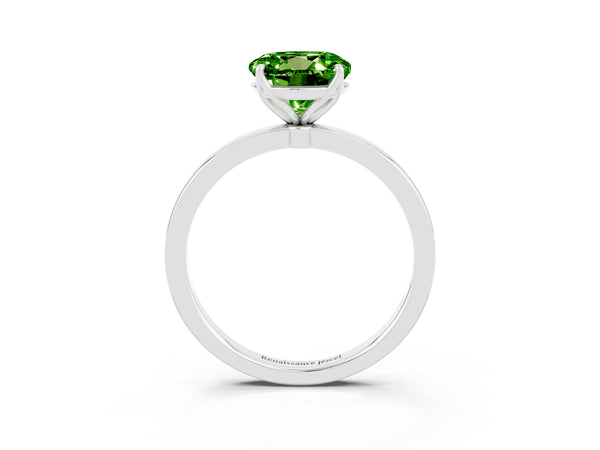 Silver Round Cut Peridot Solitaire Ring with Thin Band and Prong Setting