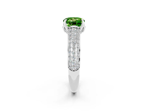 White gold Round Cut Peridot Solitaire Ring with Three-Row Pavé Band and Four-Prong Setting_14