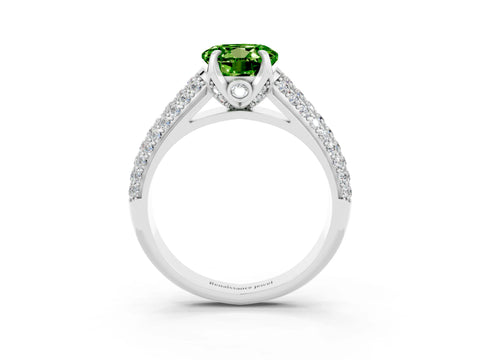White gold Round Cut Peridot Solitaire Ring with Three-Row Pavé Band and Four-Prong Setting_15