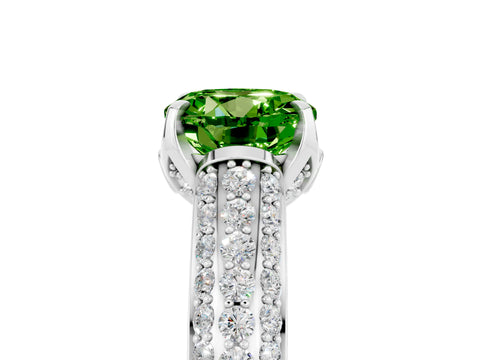 White gold Round Cut Peridot Solitaire Ring with Three-Row Pavé Band and Four-Prong Setting_17
