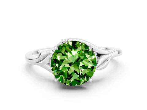 White gold Round Cut Peridot Solitaire Ring with Twist Band and Four-Prong Setting_12