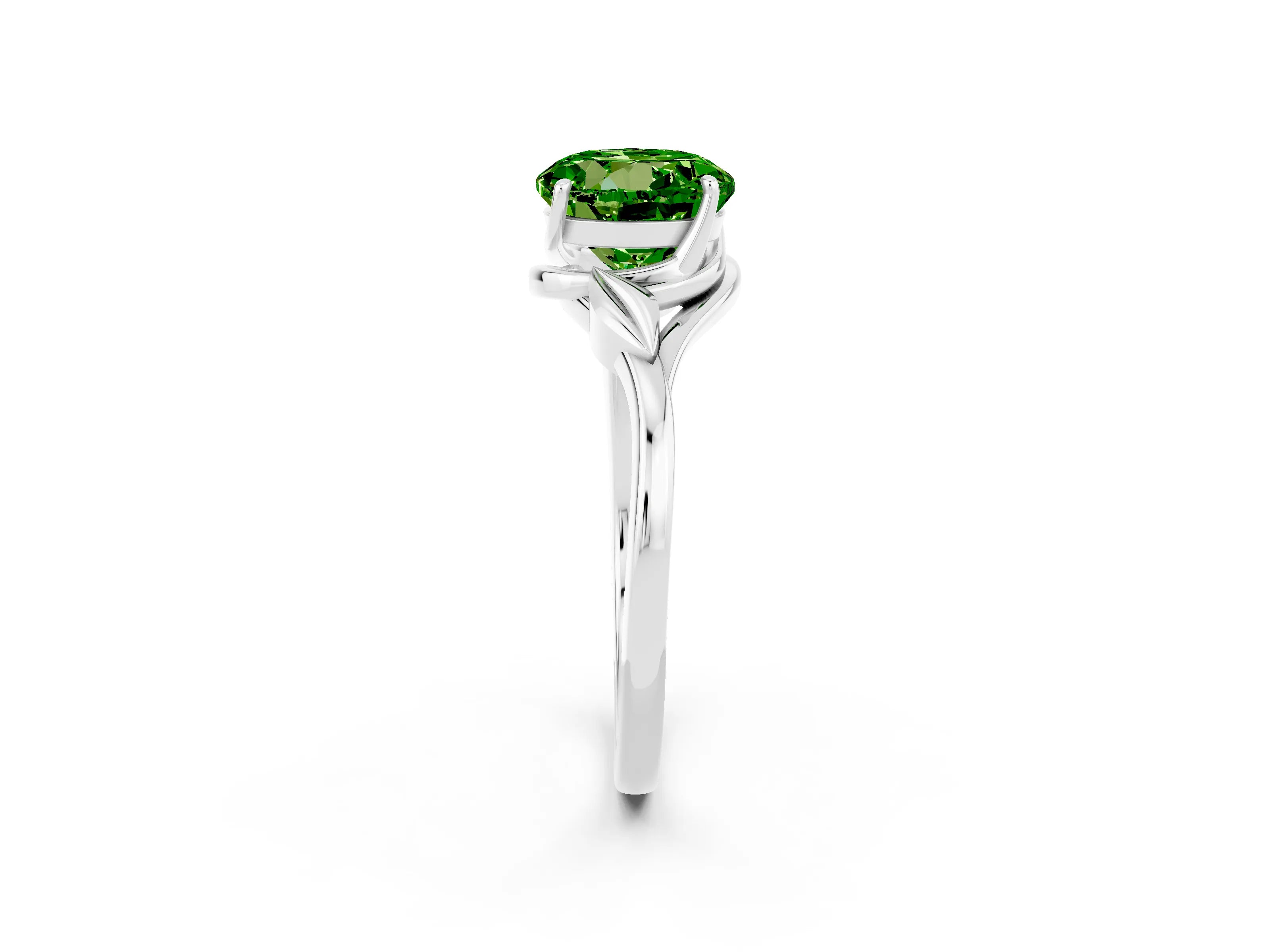 White gold Round Cut Peridot Solitaire Ring with Twist Band and Four-Prong Setting_14