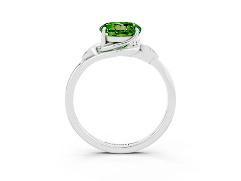 White gold Round Cut Peridot Solitaire Ring with Twist Band and Four-Prong Setting_15