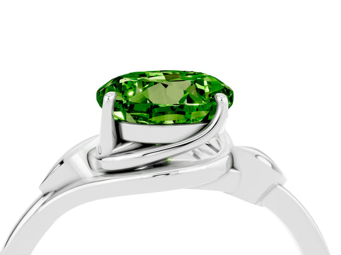 White gold Round Cut Peridot Solitaire Ring with Twist Band and Four-Prong Setting_16