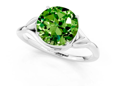 White gold Round Cut Peridot Solitaire Ring with Twist Band and Four-Prong Setting_37