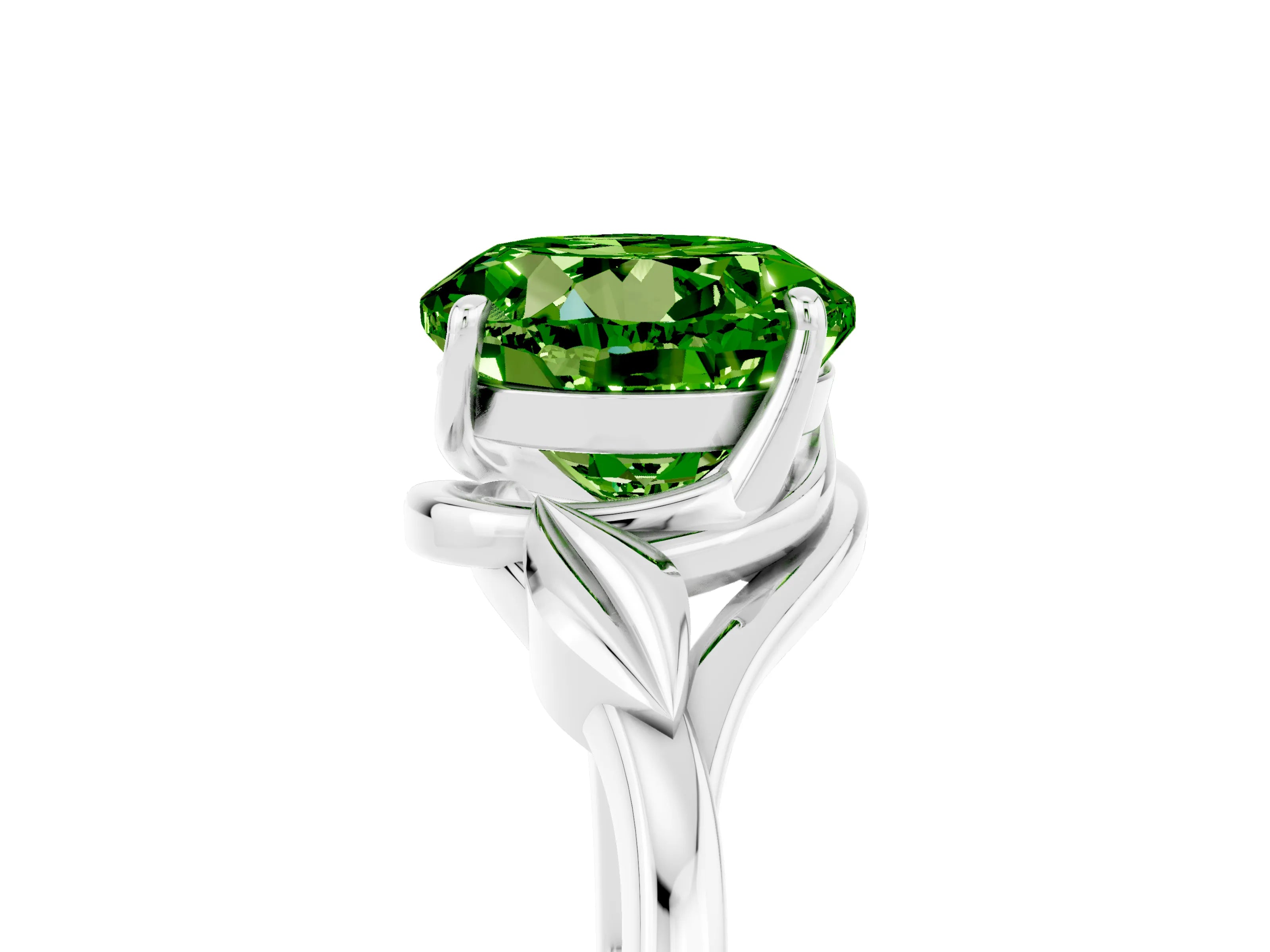 White gold Round Cut Peridot Solitaire Ring with Twist Band and Four-Prong Setting_41