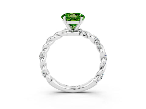 White gold Round Cut Peridot Solitaire Ring with Twisted Band and Pavé Accents_3