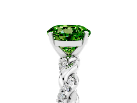 White gold Round Cut Peridot Solitaire Ring with Twisted Band and Pavé Accents_5