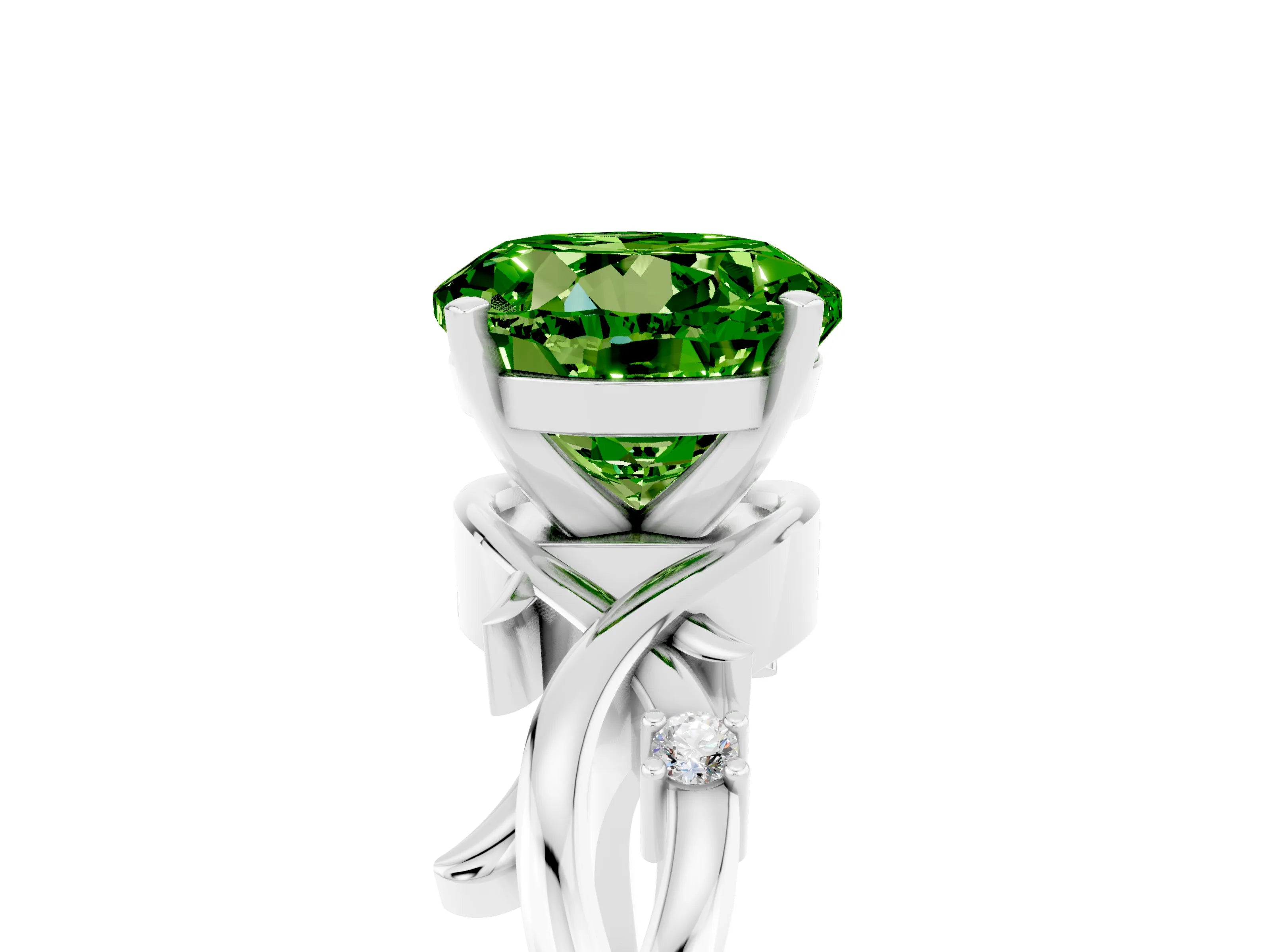 White gold Round Cut Peridot Solitaire Ring with Twisted Band and Prong Setting_17