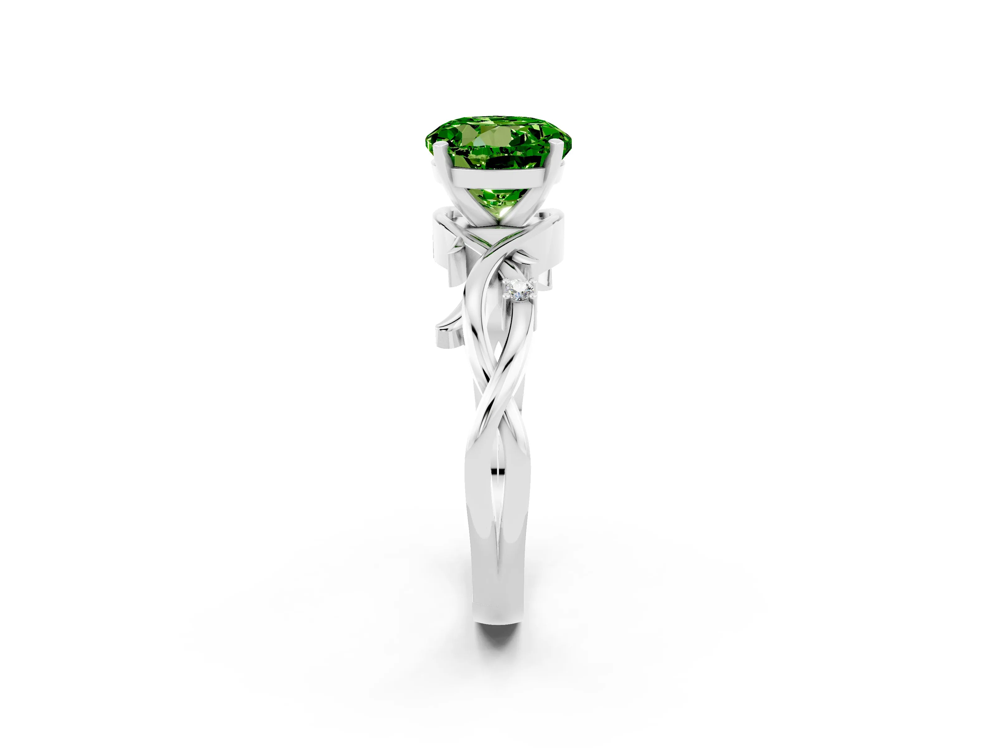 White gold Round Cut Peridot Solitaire Ring with Twisted Band and Prong Setting_2