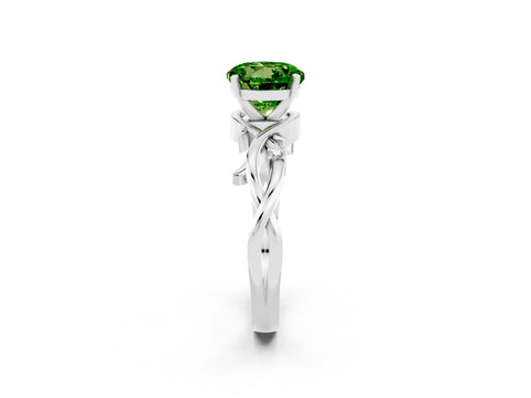 White gold Round Cut Peridot Solitaire Ring with Twisted Band and Prong Setting_2