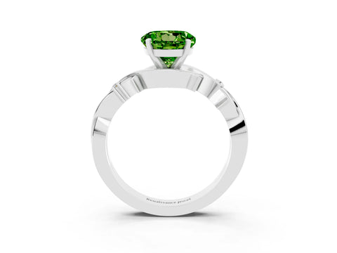 White gold Round Cut Peridot Solitaire Ring with Twisted Band and Prong Setting_3