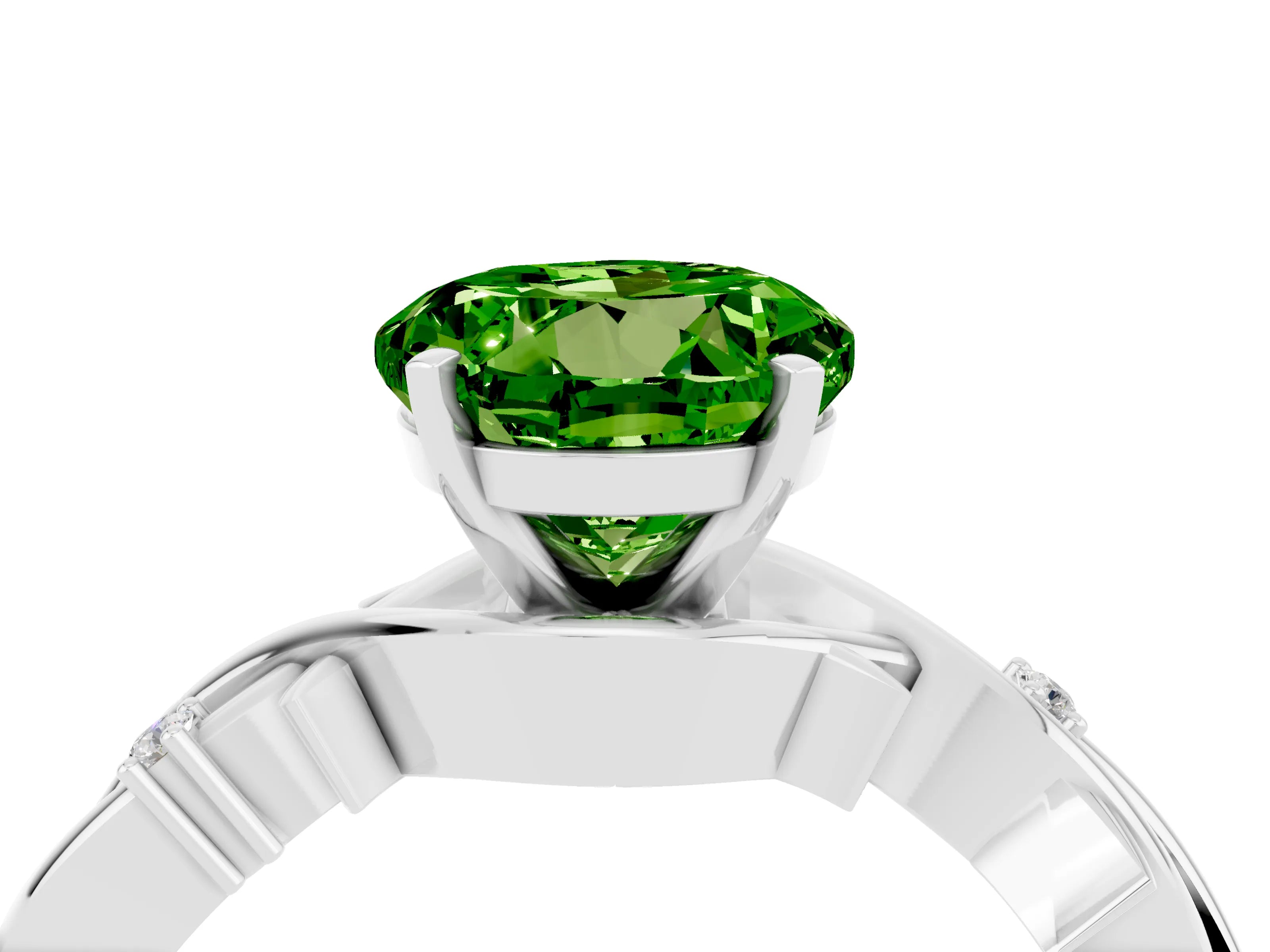 White gold Round Cut Peridot Solitaire Ring with Twisted Band and Prong Setting_4