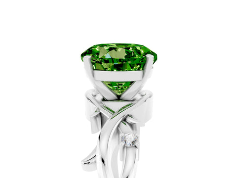 White gold Round Cut Peridot Solitaire Ring with Twisted Band and Prong Setting_5