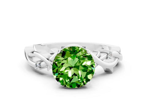 White gold Round Cut Peridot Solitaire Ring with Twisted Band and Prong Setting