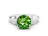 White gold Round Cut Peridot Solitaire Ring with Wide Band and Prong Setting
