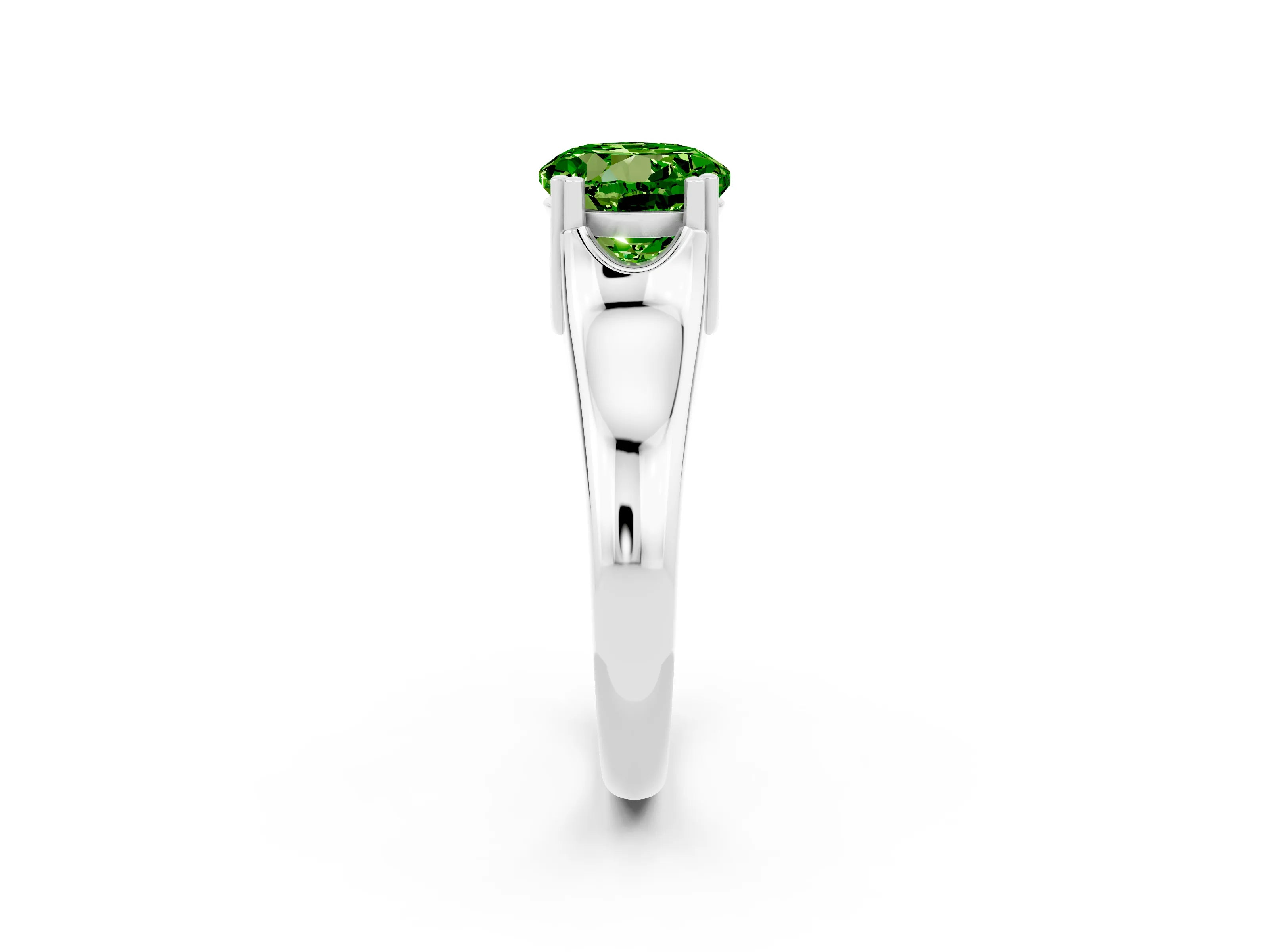 White gold Round Cut Peridot Solitaire Ring with Wide Band and Prong Setting_2