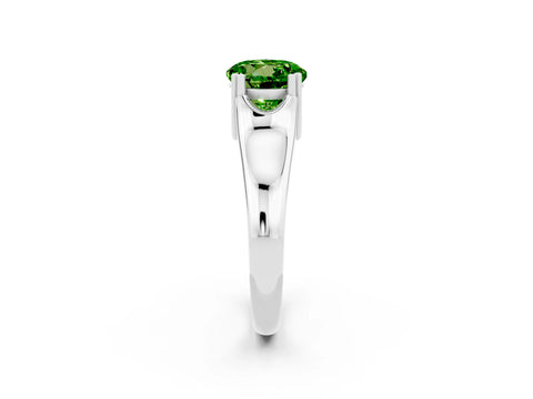 White gold Round Cut Peridot Solitaire Ring with Wide Band and Prong Setting_2