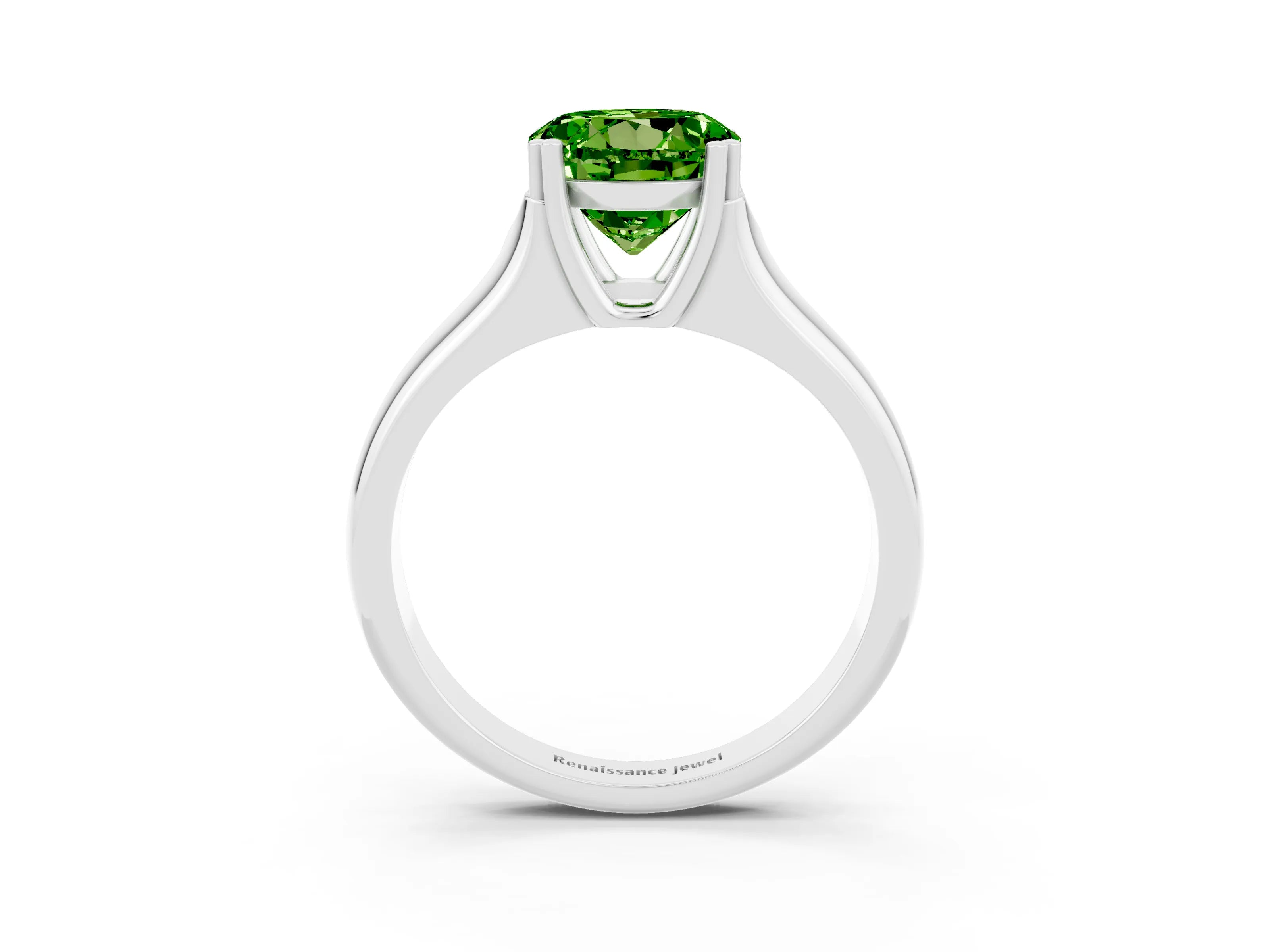 White gold Round Cut Peridot Solitaire Ring with Wide Band and Prong Setting_3