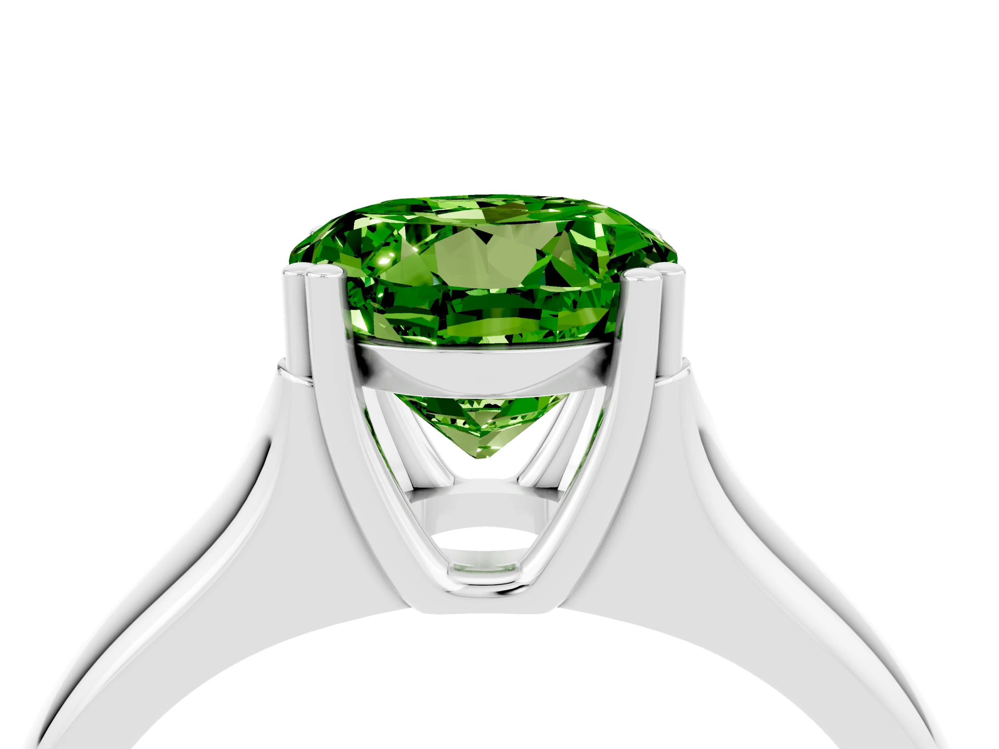 White gold Round Cut Peridot Solitaire Ring with Wide Band and Prong Setting_4