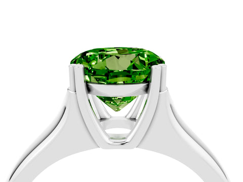White gold Round Cut Peridot Solitaire Ring with Wide Band and Prong Setting_4
