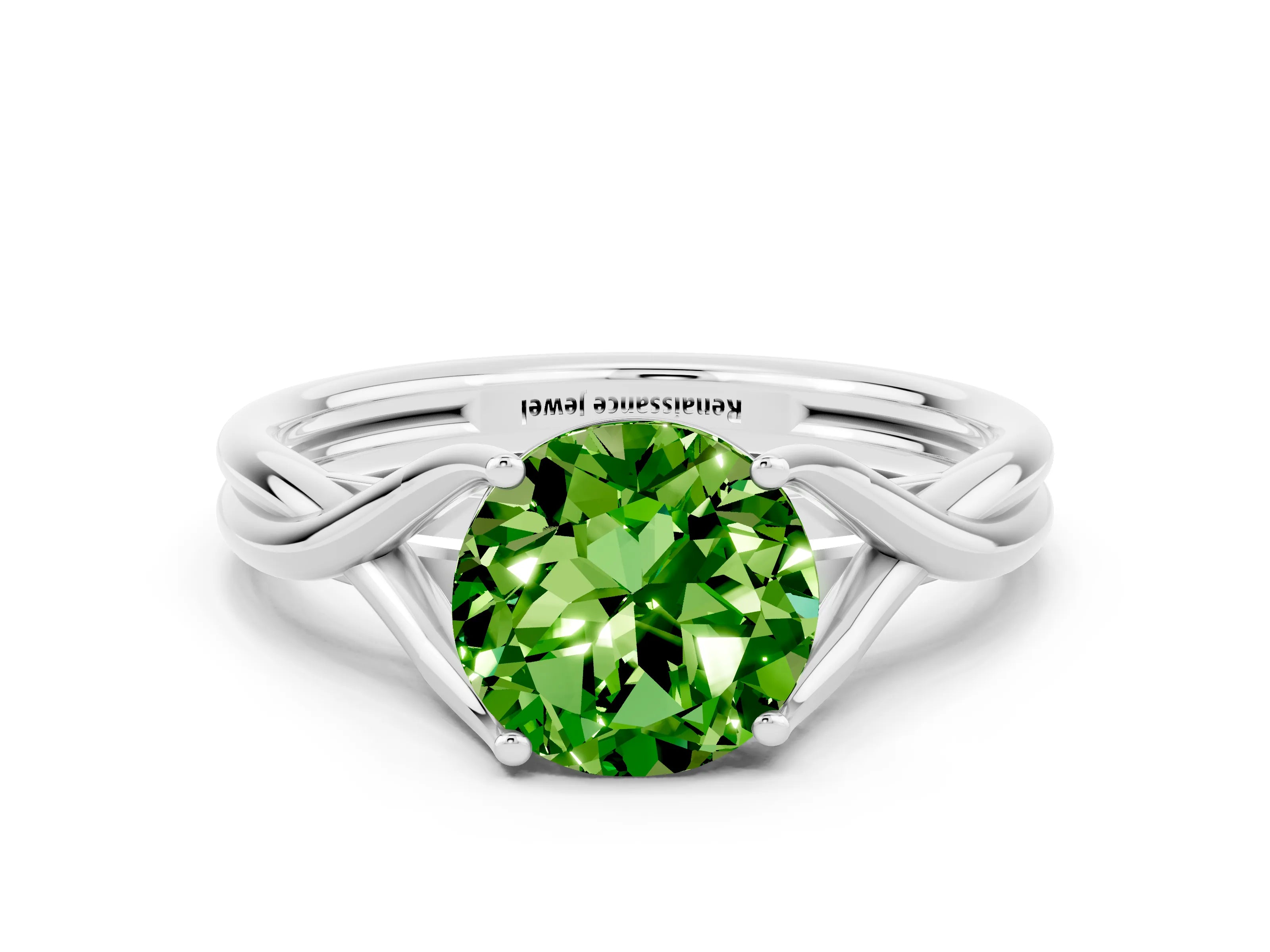 White gold Round Cut Peridot Solitaire Twist Band Prong Setting Ring_36
