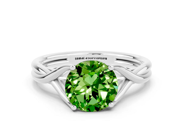 White gold Round Cut Peridot Solitaire Twist Band Prong Setting Ring