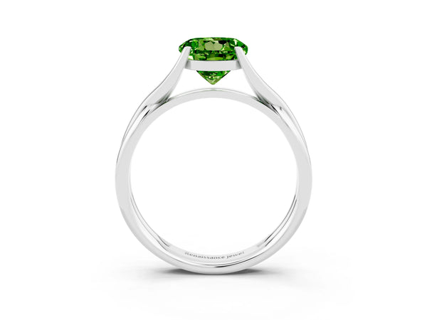 Platinum Round Cut Peridot Solitaire Twist Band Prong Setting Ring