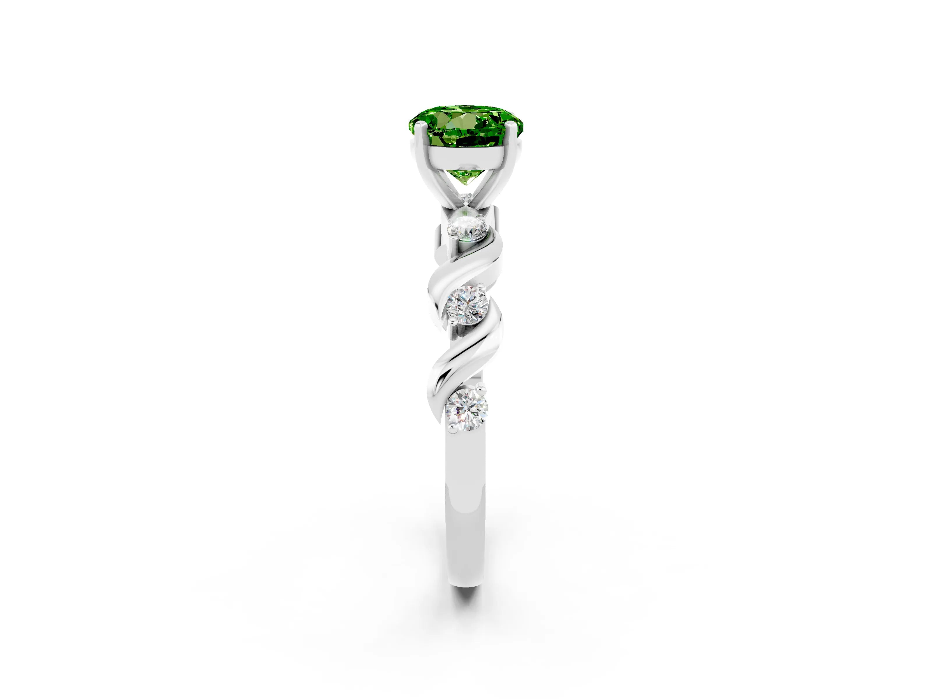 White gold Round Cut Peridot Solitaire Twisted Band with Round  Accents and Prong Setting_14