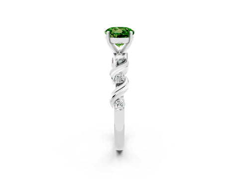 White gold Round Cut Peridot Solitaire Twisted Band with Round  Accents and Prong Setting_14