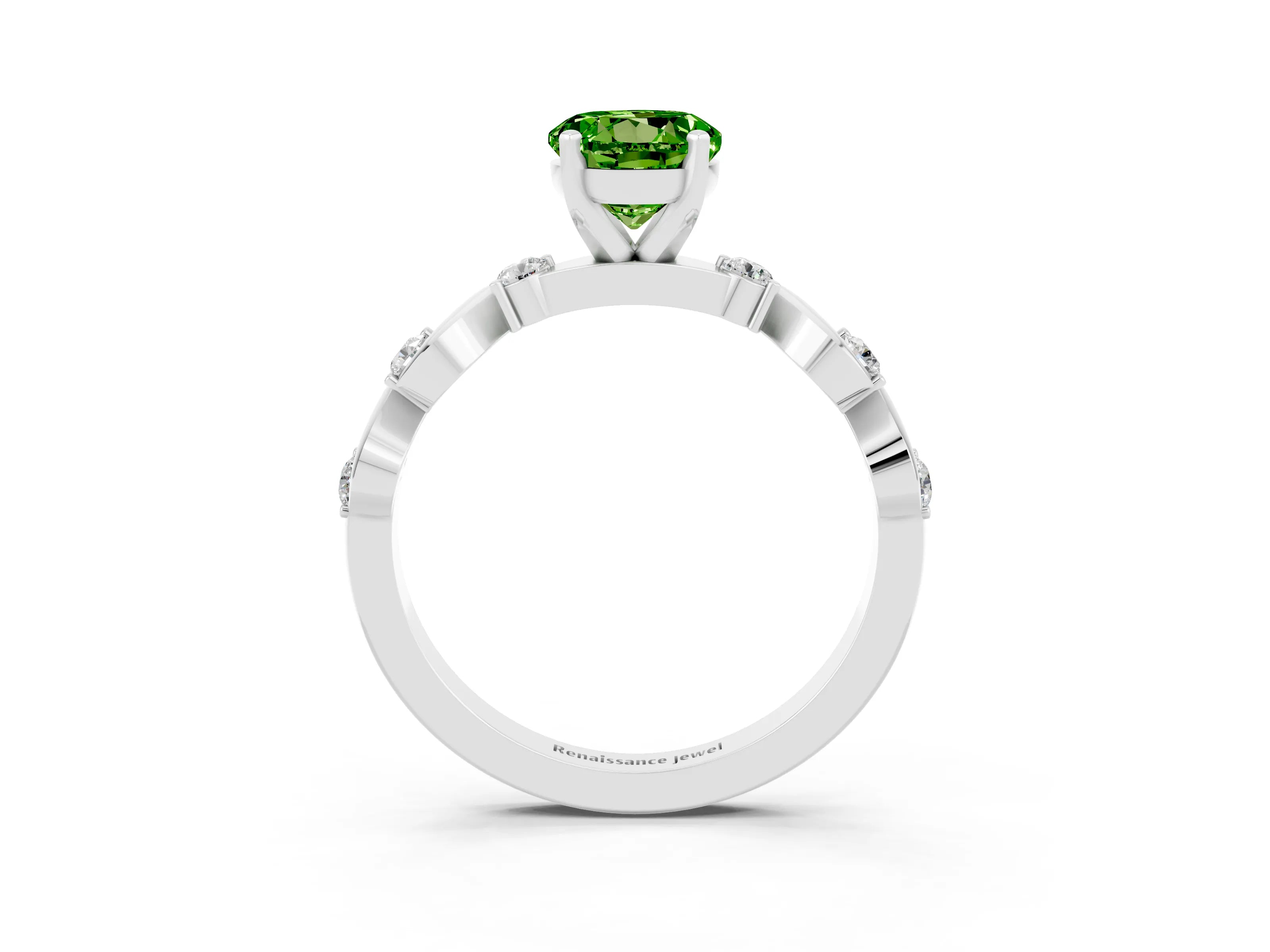 White gold Round Cut Peridot Solitaire Twisted Band with Round  Accents and Prong Setting_15