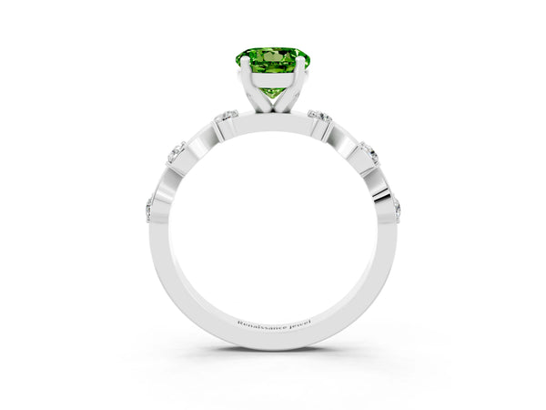White gold Round Cut Peridot Solitaire Twisted Band with Round  Accents and Prong Setting