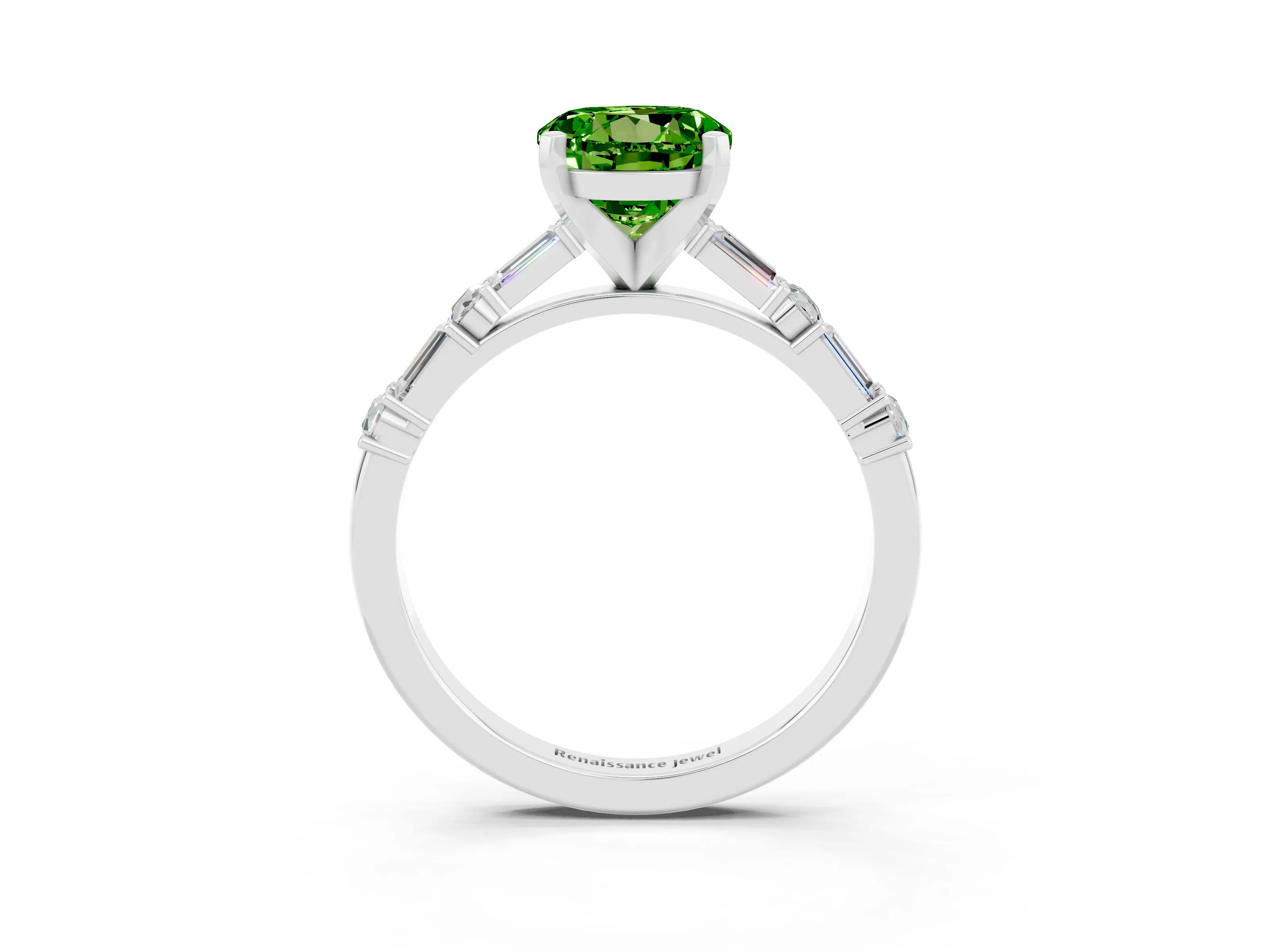 White gold Round Cut Peridot Solitaire with Side Baguettes and Channel Set Band_3
