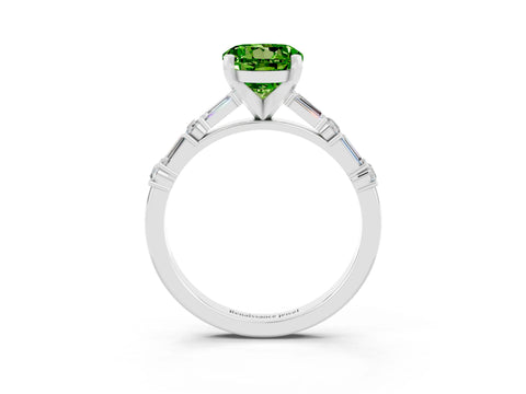 White gold Round Cut Peridot Solitaire with Side Baguettes and Channel Set Band_3