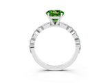 White gold Round Cut Peridot Solitaire with Side Stones on a Pavé Band and Four-Prong Setting_3