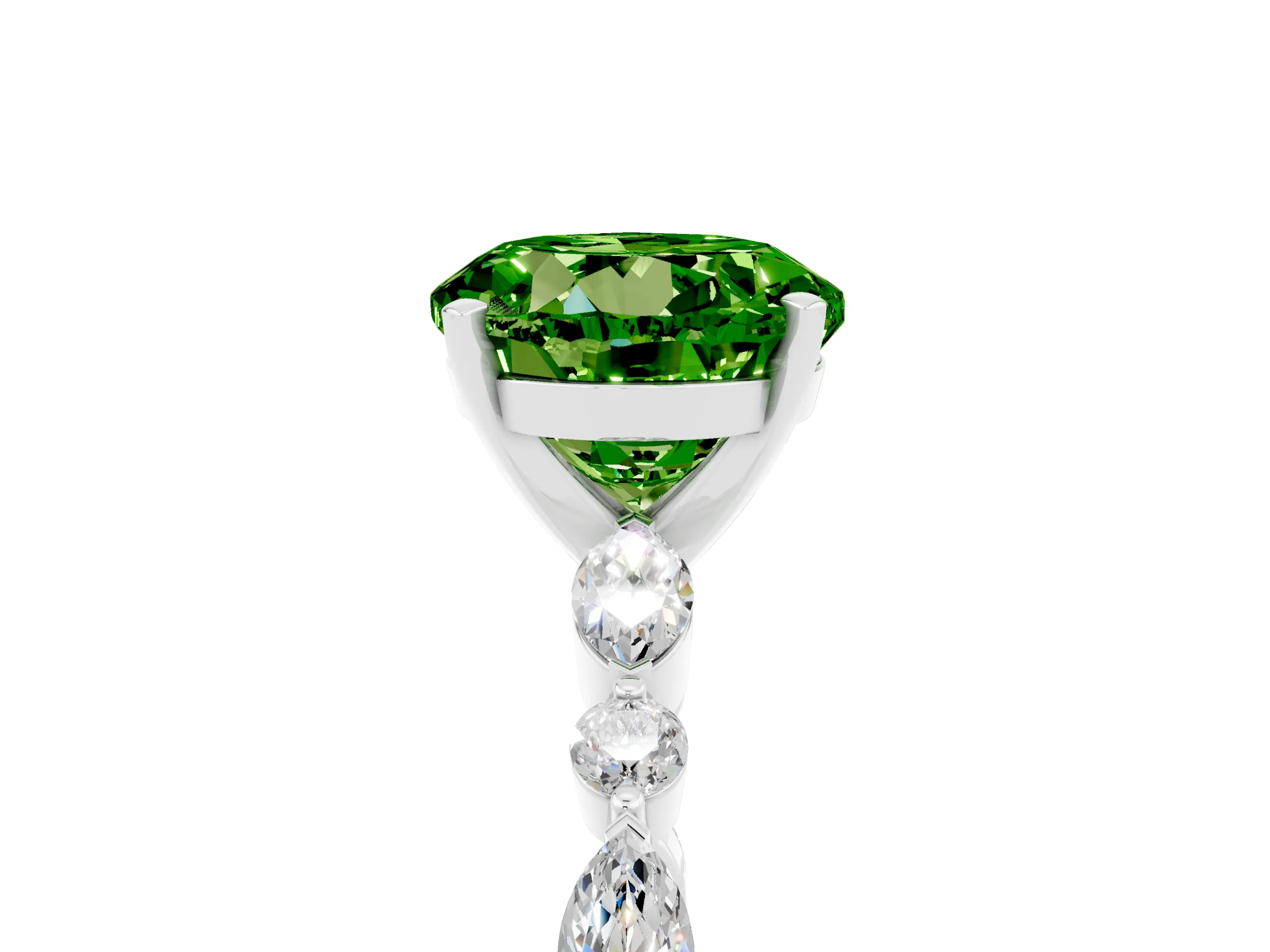 White gold Round Cut Peridot Solitaire with Side Stones on a Pavé Band and Four-Prong Setting_5