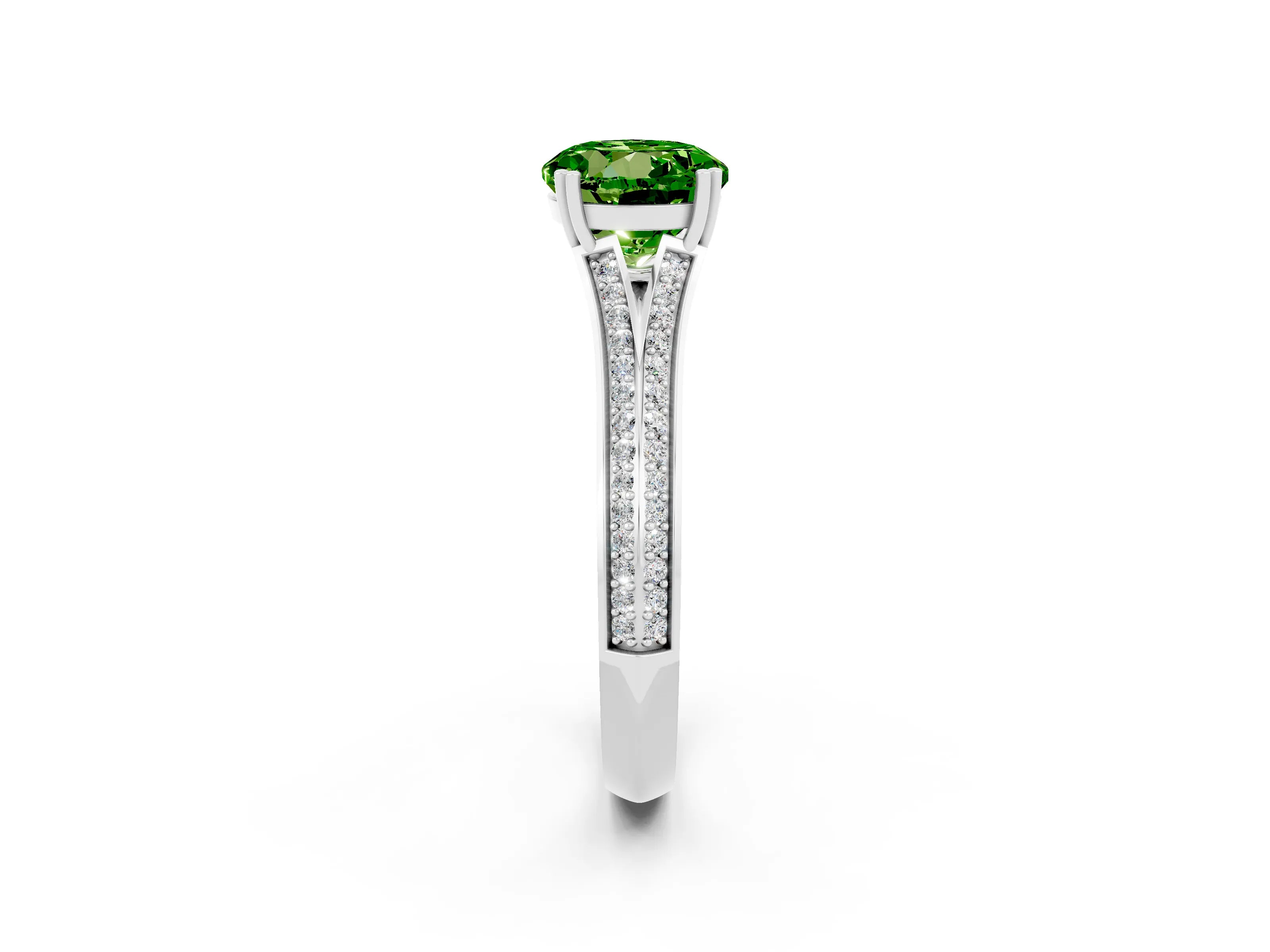 White gold Round Cut Peridot Split Shank Engagement Ring with Pavé Band_2