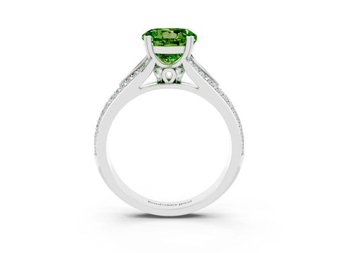 White gold Round Cut Peridot Split Shank Engagement Ring with Pavé Band_3