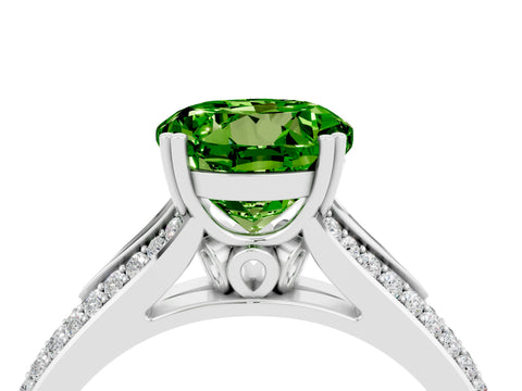 White gold Round Cut Peridot Split Shank Engagement Ring with Pavé Band_4