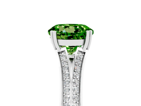 White gold Round Cut Peridot Split Shank Engagement Ring with Pavé Band_5