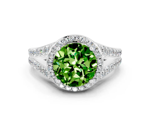 White gold Round Cut Peridot Split Shank Halo Ring with Four-Prong Setting_12