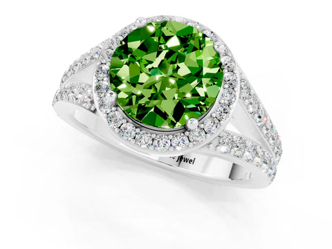 White gold Round Cut Peridot Split Shank Halo Ring with Four-Prong Setting_13