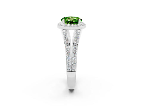 White gold Round Cut Peridot Split Shank Halo Ring with Four-Prong Setting_14