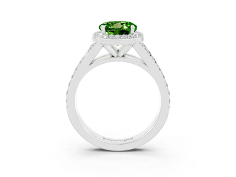 White gold Round Cut Peridot Split Shank Halo Ring with Four-Prong Setting_15