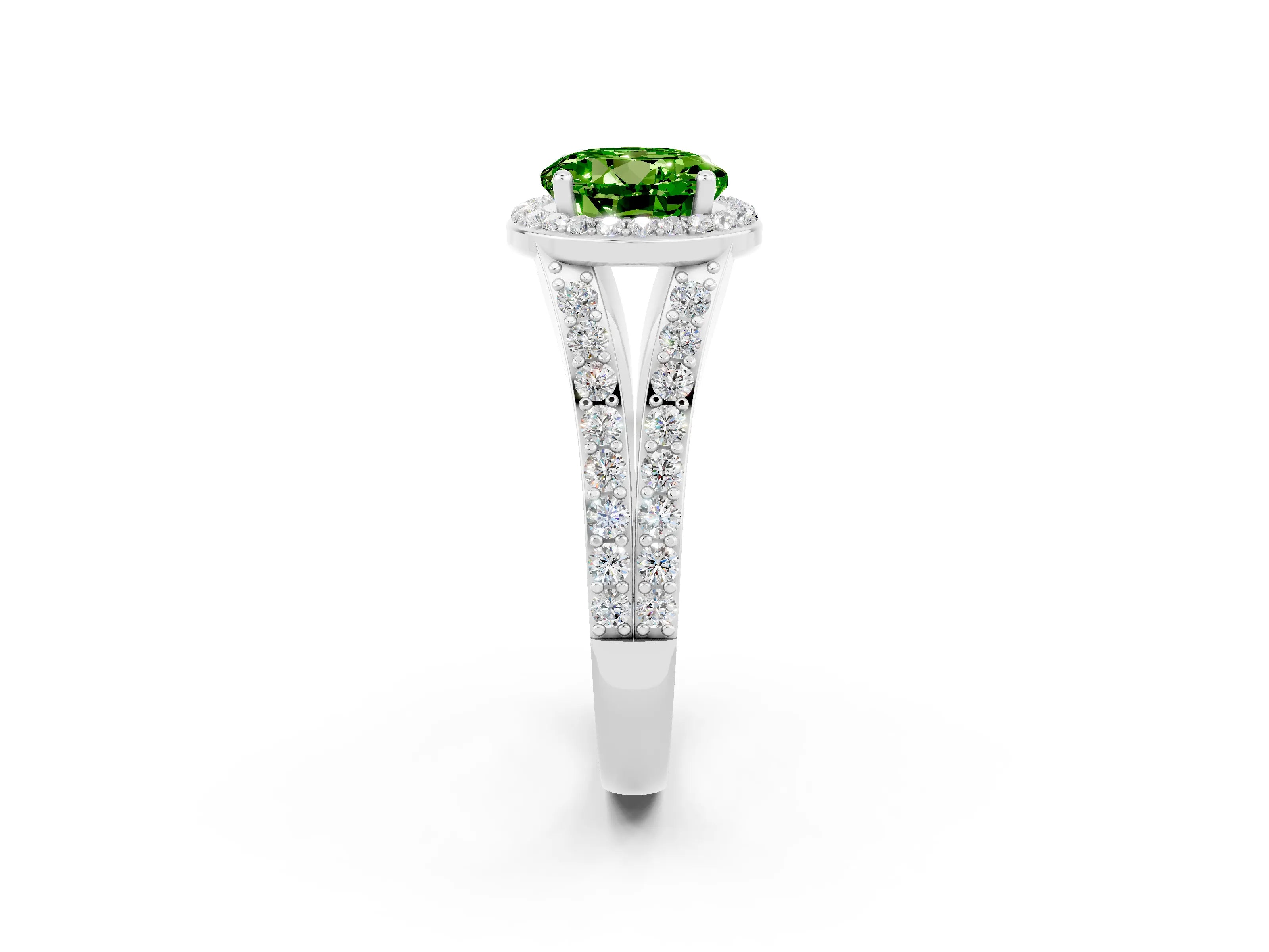 White gold Round Cut Peridot Split Shank Halo Ring with Four-Prong Setting_26